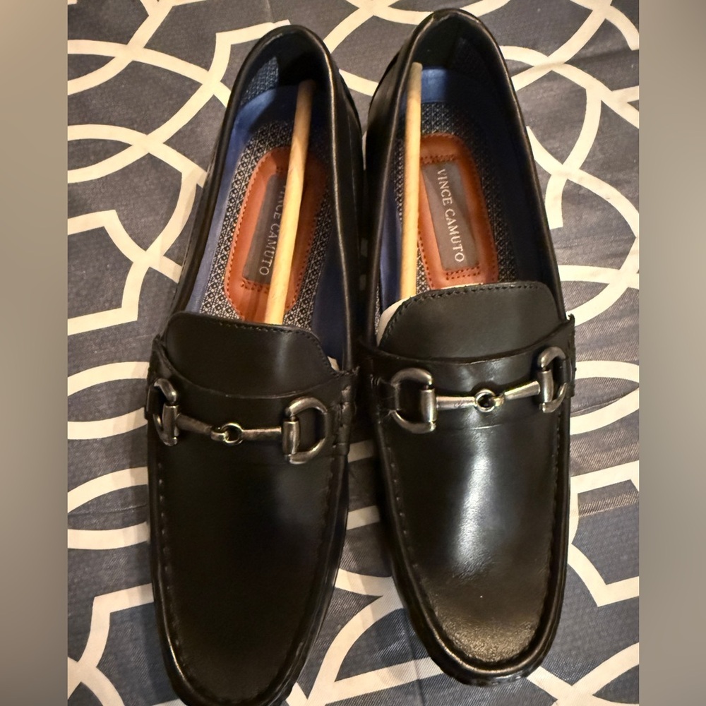 Vince Camuto Black Leather Slip-On Loafers